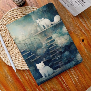 Cute Cartoon Cat iPad Case iPad Air 4/5 Case with Pencil Holder iPad Pro 12.9" 11" Mini 6/5/4, 10/9/8/7, 10.2", 2022/2021