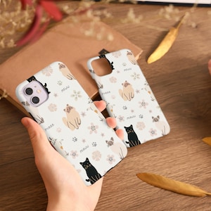 Funda para iPhone con bonito gato de dibujos animados para iPhone 16e 15 14 12 13 Pro Max XR 11 Pro Max, funda para iPhone SE, carcasa resistente a presión, funda exclusiva y única de Kawaii