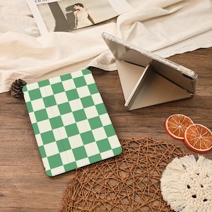 Green Checkers Y+Flip With Pencil Holder iPad Case For iPad Air 6/7 iPad 9.7&quot;10.2&quot; 10.9&quot; 11&quot; 12.9 inch Mini 7/6,iPad Pro iPad 2025 2024 Case