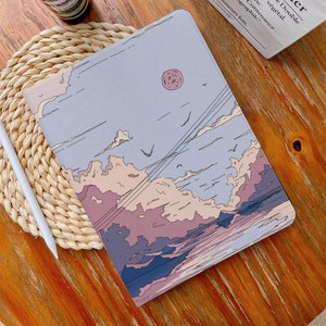 Abstract Sea Sun iPad Case with Pencil Holder for iPad Air 4/5 iPad Pro 12.9&quot; 11&quot; 9.7&quot;, iPad Mini 6, iPad 9/8/7, 10.2&quot;, 2022/2021