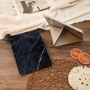Black Marble Y+Flip With Pencil Holder iPad Case For iPad Air 6/7 iPad 9.7&quot;10.2&quot;10.9&quot; 11&quot; 12.9 inch Mini 7/6,iPad Pro iPad 2025 2024 Case