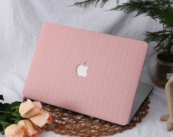 Pink Rustic Weave Leather Hard Case For Macbook Pro 16 15 Air 14 13 11 MacBook Retina 15 13 12 Apple 2022 2021 2020 Unique Laptop Case