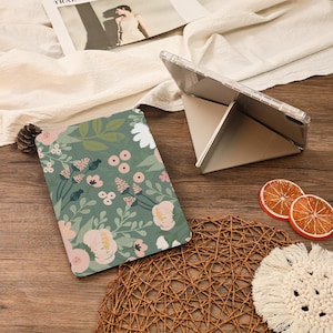 Retro Flowers Y+Flip With Pencil Holder iPad Case For iPad Air 6/7 iPad 9.7&quot;10.2&quot;10.9&quot;11&quot;12.9 inch Mini 7/6,iPad Pro iPad 2025 2024 CaseD