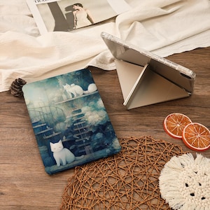 Cute Cartoon Cat Y+Flip With Pencil Holder iPad Case For iPad Air 6/7 iPad 9.7"10.2"10.9"11"12.9 inch Mini 7/6,iPad Pro iPad 2025 2024 Case