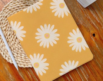 Orange Cute Daisy Flower iPad Case with Pencil Holder for iPad Air 4/5 iPad Pro 12.9" 11" 9.7", iPad Mini 6, iPad 9/8/7, 10.2", 2022/2021