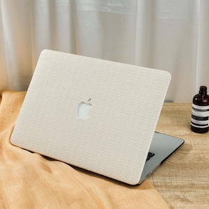 Cream Rustic Weave Leather Hard Case For Macbook Pro 16 15 Air 14 13 11 MacBook Retina 15 13 12 Apple 2022 2021 2020 Unique Laptop Case