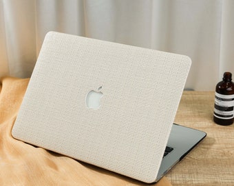Cream Rustic Weave Leather Hard Case For Macbook Pro 16 15 Air 14 13 11 MacBook Retina 15 13 12 Apple 2022 2021 2020 Unique Laptop Case