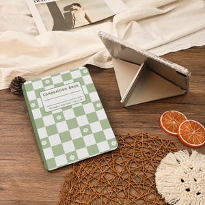 Green Lattices Y+Flip With Pencil Holder iPad Case For iPad Air 6/7 iPad 9.7&quot;10.2&quot;10.9&quot;11&quot; 12.9 inch Mini 7/6,iPad Pro iPad 2025 2024 Case