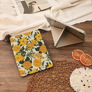 Yellow Flowers Y+Flip With Pencil Holder iPad Case For iPad Air 6/7 iPad 9.7&quot;10.2&quot; 10.9&quot; 11&quot; 12.9 inch Mini 7/6,iPad Pro iPad 2025 2024 Case