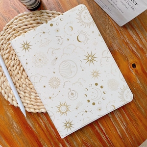White Star Moon iPad Case iPad Air 4/5 Case with Pencil Holder iPad Pro 12.9&quot; 11&quot; Mini 6/5/4, 10/9/8/7, 10.2&quot;, 2022/2021