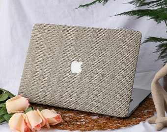 Khaki Rustic Weave Leather Hard Case For Macbook Pro 16 15 Air 14 13 11 MacBook Retina 15 13 12 Apple 2022 2021 2020 Unique Laptop Case
