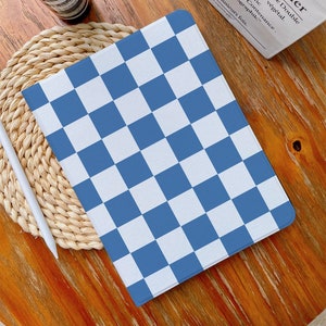 Blue Checkers iPad Case iPad Air 4/5 Case with Pencil Holder iPad Pro 12.9" 11" Mini 6/5/4, 10/9/8/7, 10.2", 2022/2021