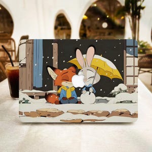 Cartoon Fox And Rabbit for MacBook Pro 13 14 15 16 ,MacBook Air 13 in M2,Laptop Hard Case Protective Cover for 11 12 Laptops,Macbook Cases