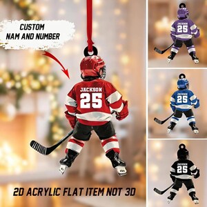 Enfeite de Natal de hóquei personalizado, enfeite de jogador de hóquei, enfeite de hóquei, enfeite plano de hóquei, decoração de árvore de Natal