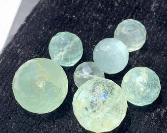 Drilled Hole Faceted Aquamarine Sphere Ball: Sky Blue Gemstone (7.50-12.50MM) Cute Gemstones For Baby Pendant Jewelry Making.