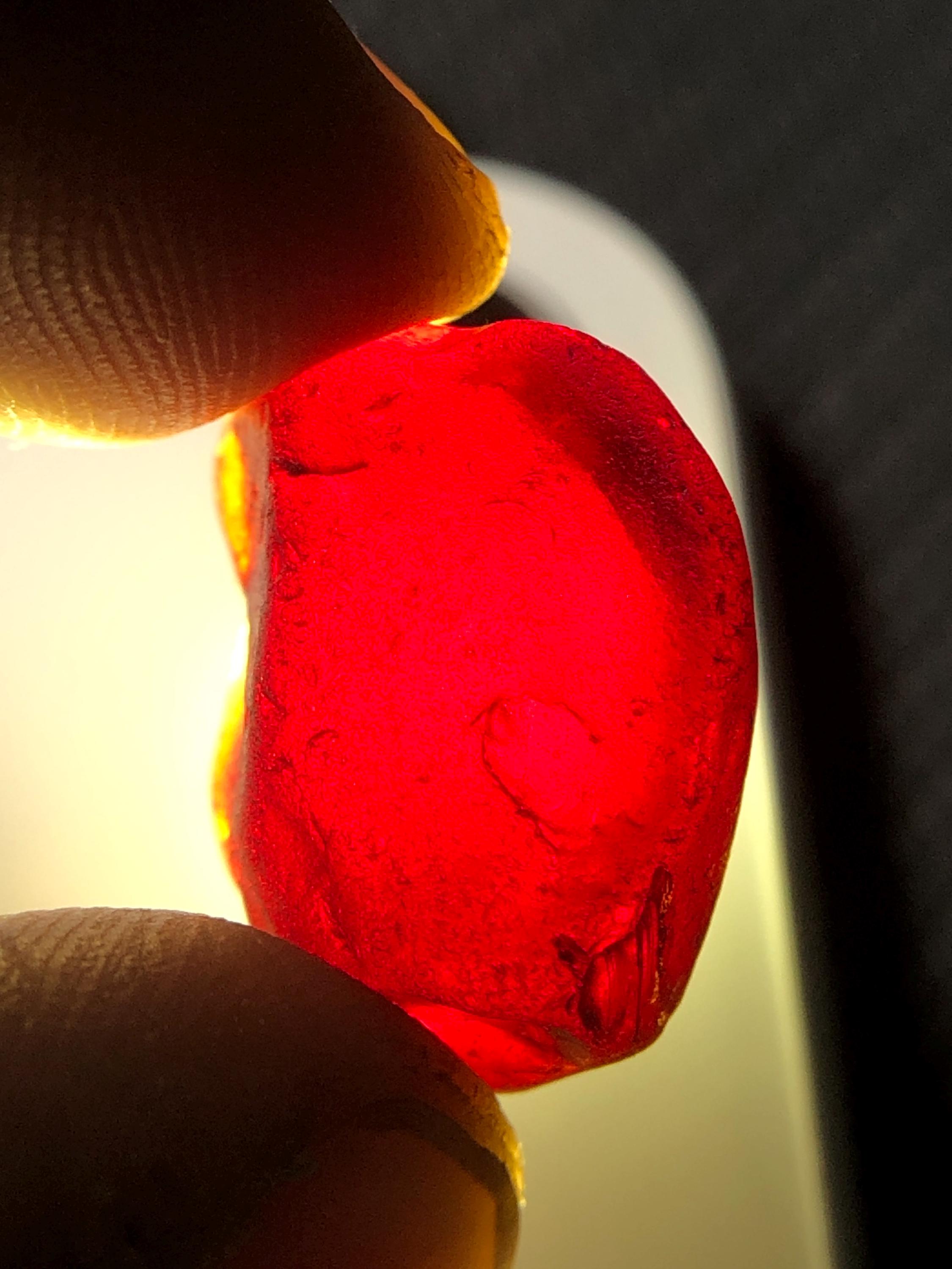Natural Mozambique Garnet Rough, 27.65 Carats Red Black Specimen