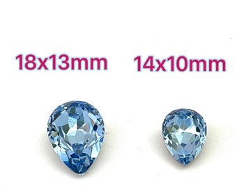 Light Sapphire Glass Teardrop, Faceted Diamond Cut, 14x10mm, 18x13mm (2 Pcs)