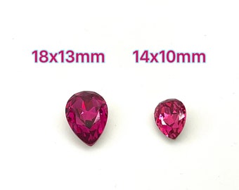 Piedra de cristal fucsia en forma de lágrima, facetada, reverso laminado (14 x 10 mm, 18 x 13 mm)