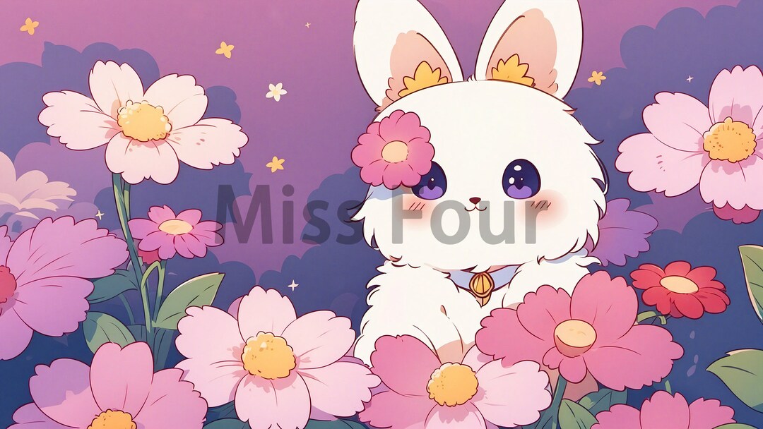 Flower and Rabbit Aesthetic Wallpapers 4k Desktop Wallpaper Ealistic