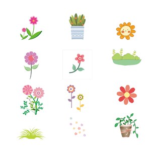 Más de 50 dibujos de flores y plantas, SVG, PNG, AI, ilustraciones, girasol, flores, en maceta, arbusto, naranja, rosa, verde