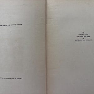 May include: The open pages of a book featuring black printed text on off-white paper. The left page displays copyright information for J. B. Lippincott Company, 1924. The right page contains a dedication to Cond&eacute; Nast for ten years of guidance.