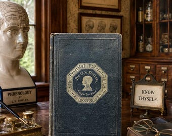 Antique Practical Phrenologist Book 1869 O.S. Fowler Phrenology Chart Illustrated Dark Academia Medical History Signed by Author