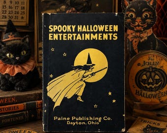 1923 Spooky Hallowe’en Entertainments Marie Irish Antique Halloween Book Witch Ghost Plays Poems Paine Publishing Vintage Decor