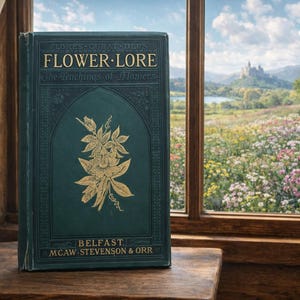 Antique Flower Lore Book Victorian Botanical Book Language of Flowers 1800s Floral Symbolism Book Vintage Green Decorative Book Cottagecore