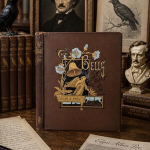 1881 Edgar Allan Poe The Bells Antique Illustrated Book, Victorian Gothic Poetry, Rare Literary Gift, Dark Academia Library Decor