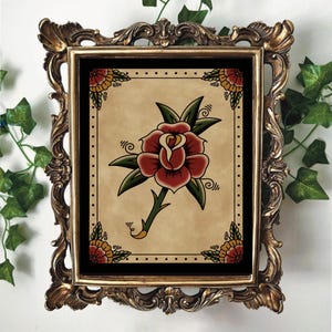 American Traditional Rose Tattoo Flash Art Print