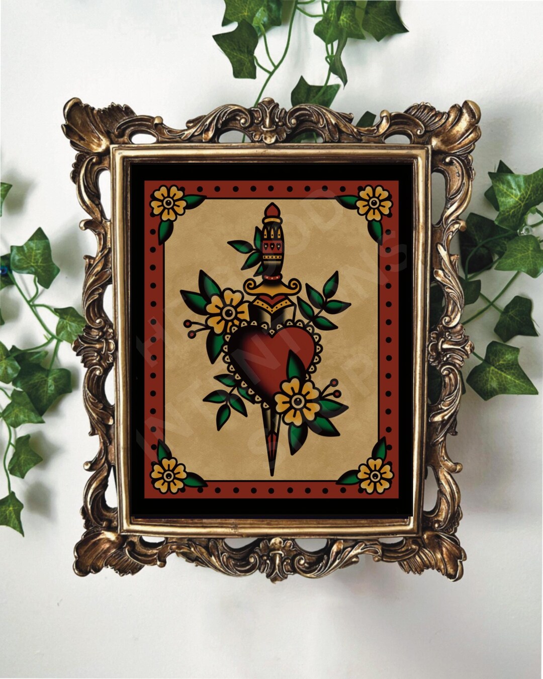 American Traditional Flower Vase Tattoo Flash Art Print - Etsy