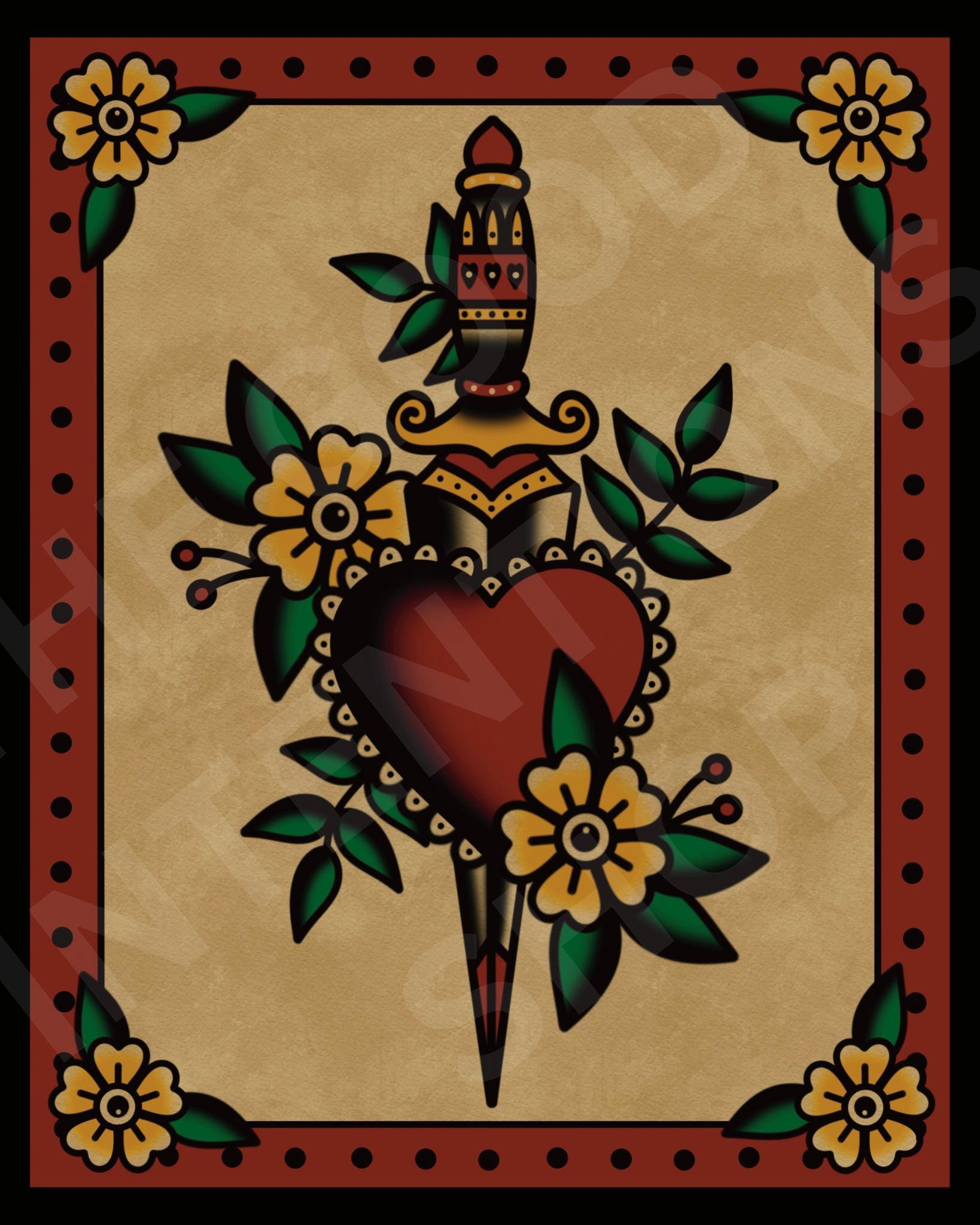 American Traditional Flower Vase Tattoo Flash Art Print - Etsy