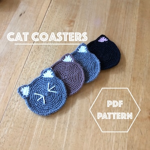Cute Cat Coaster Set/Pot Holders | DIGITAL CROCHET PATTERN | Gifts for cat lovers, pet lovers, housewarming gift