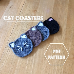 Cute Cat Coaster Set/Pot Holders | DIGITAL CROCHET PATTERN | Gifts for cat lovers, pet lovers, housewarming gift