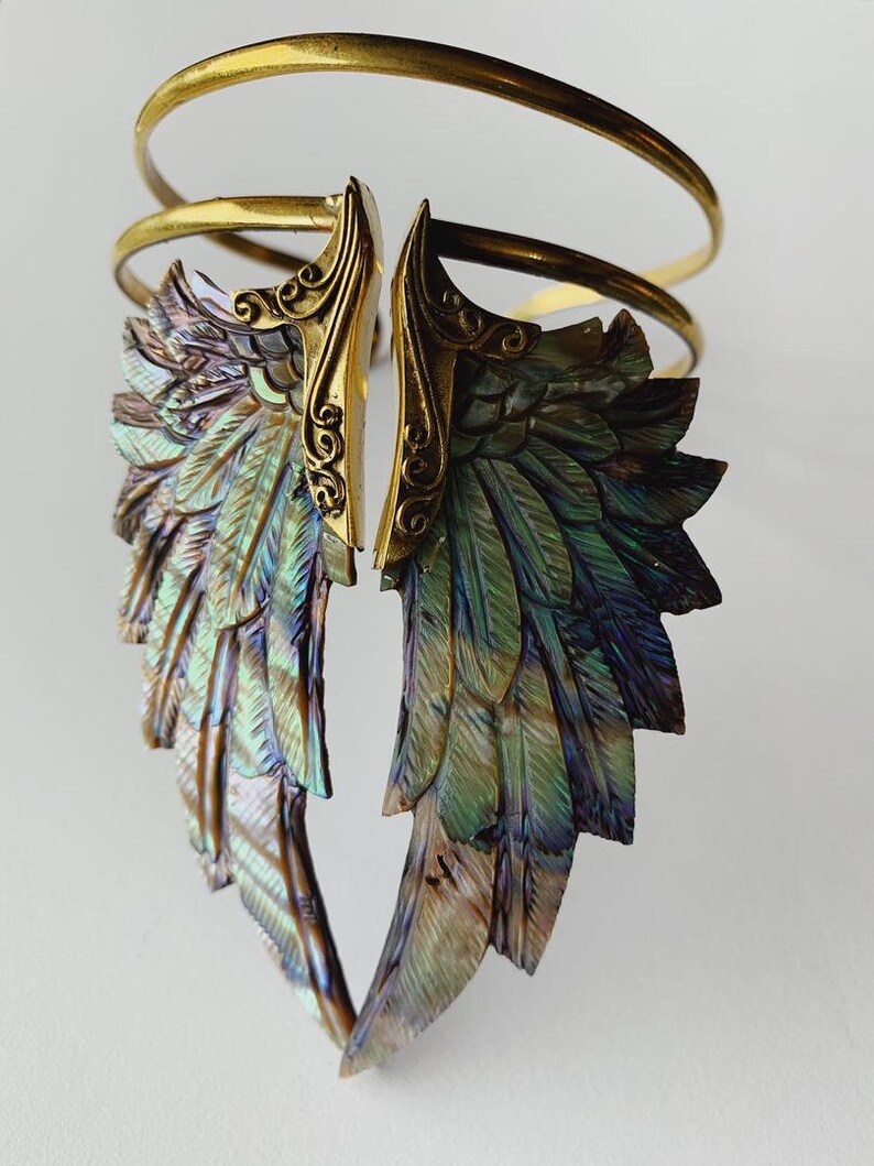 Hand Carved Balinese Winged Talisman Bracelet Brass Magic Fantasy