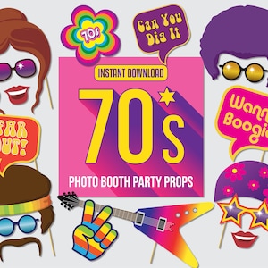 Photo Props - Printable Party Props - 1970s Photo Booth Party - Instant Digital Download - Seventies Disco Party Props. No.11 of 66