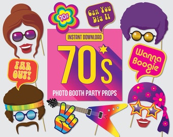 Photo Props - Printable Party Props - 1970s Photo Booth Party - Instant Digital Download - Seventies Disco Party Props. No.11 of 66