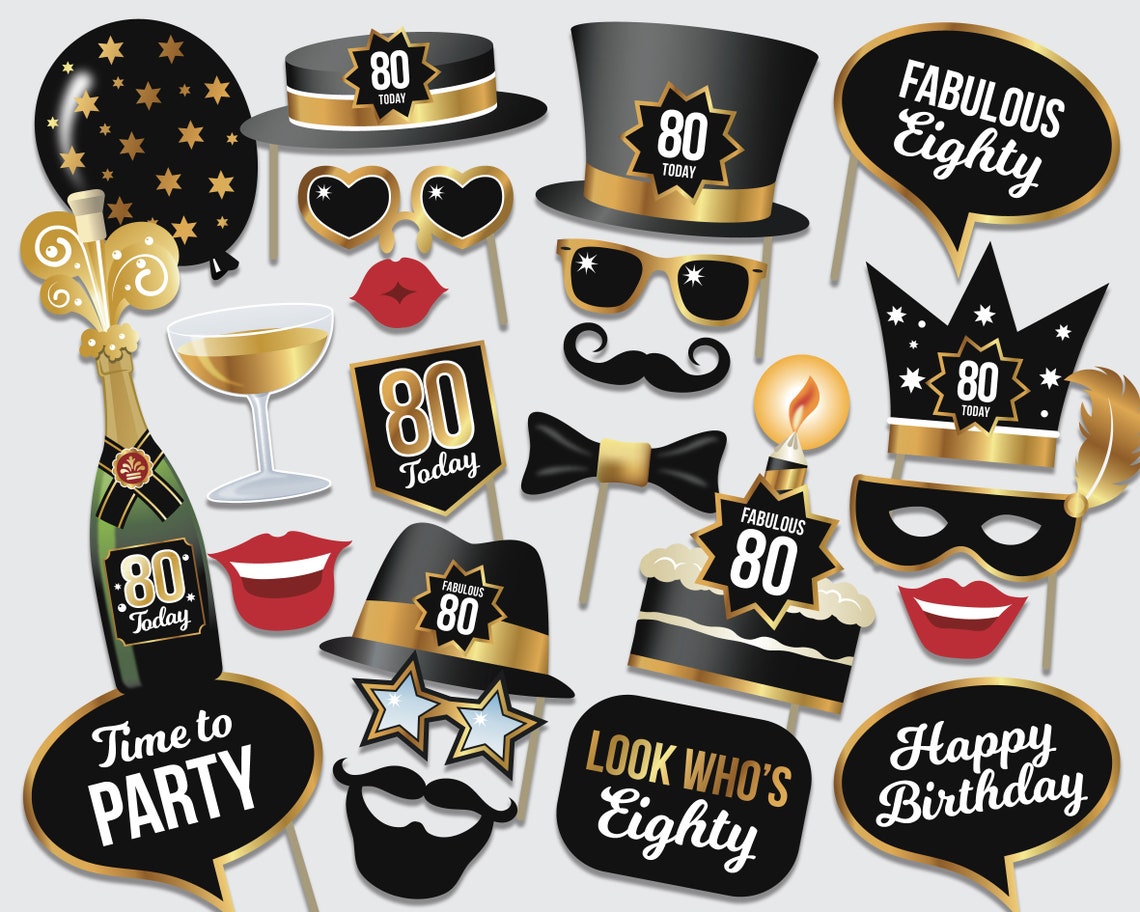 80th Birthday Party Props Eightieth Birthday Party 80 Today Photo Booth ...