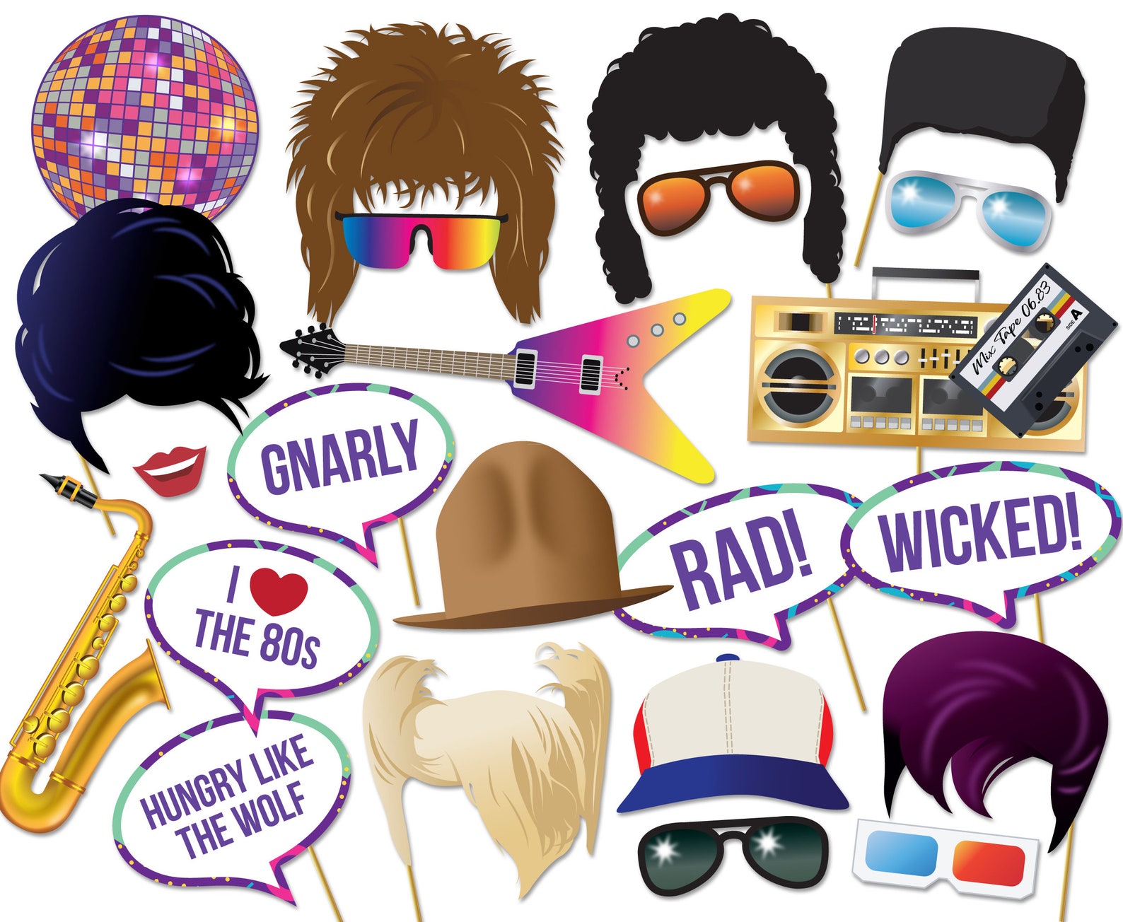 1980s Photo Booth Props 80s Printable Photo Booth Props Etsy