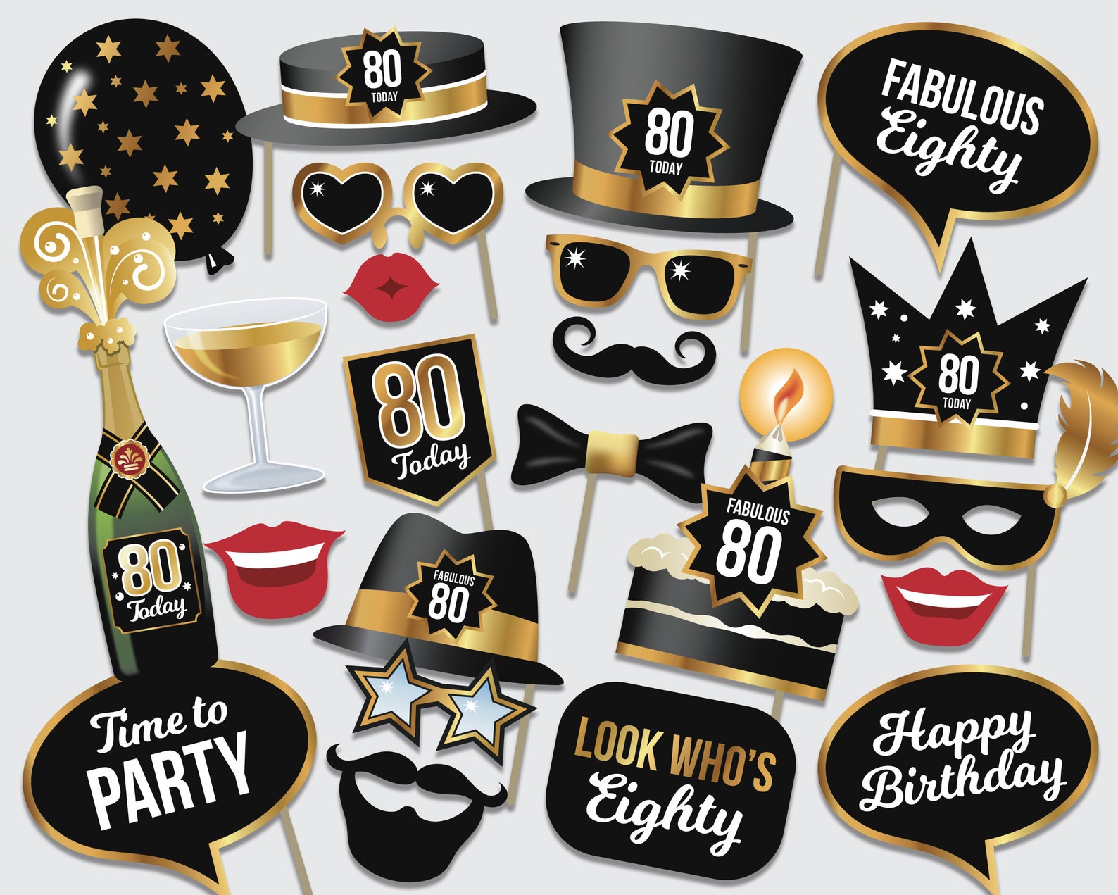 80th Birthday Photo Booth Frame and Props Digital Download | Etsy