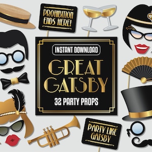 Gatsby Photo Booth Props - Great Gatsby Party - Roaring 20s Props - 1920s Jazz Flapper -  Printable PDF - Digital Download. -  No.12 of 66