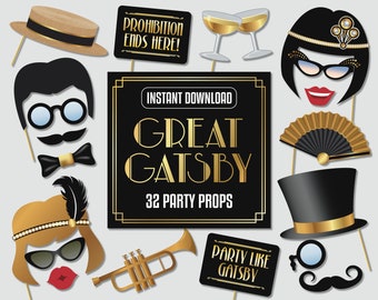 Accessori per Photo Booth di Gatsby - Festa del Grande Gatsby - Accessori degli Anni '20 - Flapper Jazz Anni '20 - PDF stampabile - Download digitale - N. 12 di 66
