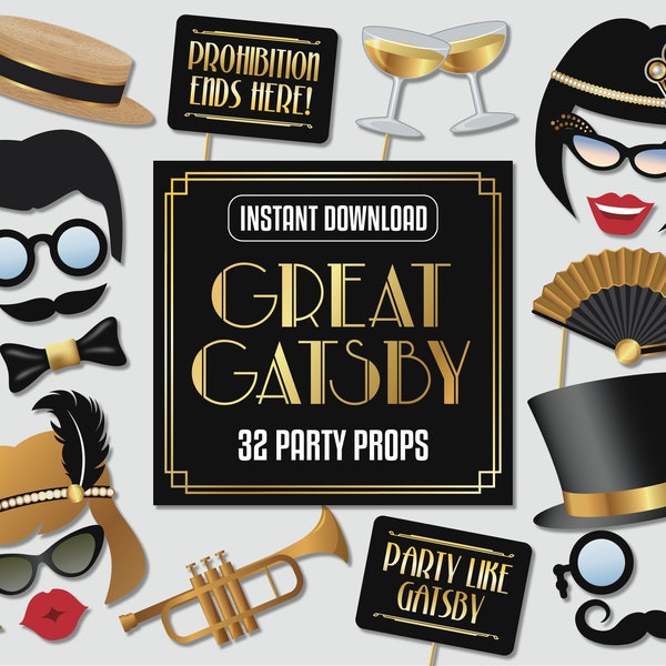 Gatsby Photo Booth Props - Great Gatsby Party - Roaring 20s Props - 1920s Jazz Flapper -  Printable PDF - Digital Download. -  No.12 of 66