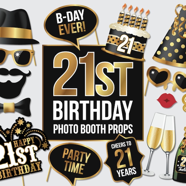 Birthday Photo Booth Props - 21 Today - Party Props - Printable  - Twenty First Birthday Party - Birthday - Instant Download 34 of 66