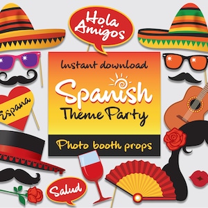 Spanish Themed Party Props, Hola Amigos! Viva Espana!!! - Instant Digital Download. 14 Pages and 26 Spain related fun Props.