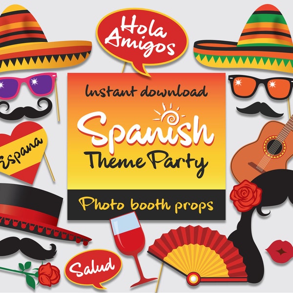 Spanish Themed Party Props, Hola Amigos!.Price discount for the Months of Feb and March, Viva Espana!!! - Instant Digital Download.