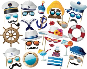 Nautical Photo Props, Navy photo booth Party, Cruise Party Props, Birthday Party - 33 Printable Party Props.