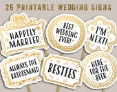Wedding Photo Booth Props, Printable Wedding Signs, 26 Wedding Party Props - Instant Download.