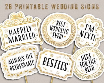 Accessori per photo booth per matrimoni, cartelli stampabili per matrimoni, 26 accessori per feste di matrimonio - Download immediato.