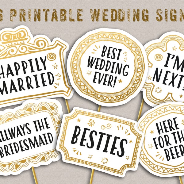 Wedding Photo Booth Props, Printable Wedding Signs, 26 Wedding Party Props - Instant Download.